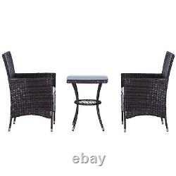 Rattan Furniture Bistro Set Garden Table Chair Patio Conservateur Extérieur Brown