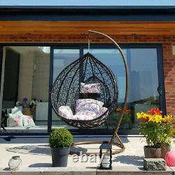 Rattan Hanging Swing Patio Egg Chair Floral Cushion Garden Meubles Extérieurs