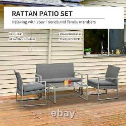 Rattan Style Lounge Patio Set Jardin Coussin Extérieur Canapé Chaise Thé Table Gris