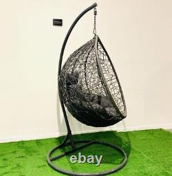 Rattan Swing Suspension Egg Chaise Jardin Intérieur Extérieur Patio Avec Coussins Blanc