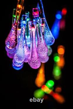 Solar 24 Led Water Drop Crystal String Multi Color Outdoor Patio Garden Lights