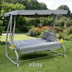 Somerset 3 Seat Swing Hammock Bed Heavy Duty Garden Bench Patio In Grey