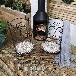 Table De Bistro Extérieur Et 2 Chaises Set Céramique Design Pour Jardin Patio Balcon