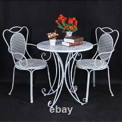 Table Extérieure Intérieure & Chaise Patio Ensemble White Metal Garden Balcony Cafe 3 Pcs