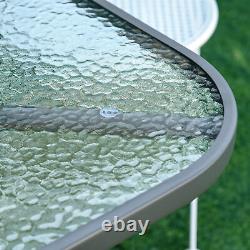 Table de jardin en métal Outsunny pour l'extérieur avec verre, trou pour parasol