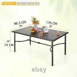 Table de jardin en métal pour salle à manger en plein air avec trou pour parasol Table rectangulaire noire