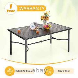 Table de jardin en métal pour salle à manger en plein air avec trou pour parasol Table rectangulaire noire