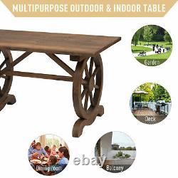 Table de patio en bois pour jardin, repas en plein air, résistant à l'eau, forme de roue rustique