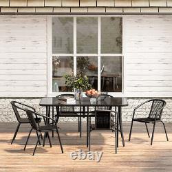Tables de salle à manger de jardin en métal avec dessus en verre pour patio en plein air avec trou pour parasol