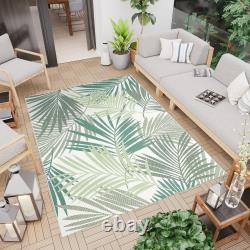Tapis d'extérieur pour jardin, grand tapis de patio avec motif de feuilles de palmier vertes, tissage en tapis imperméable