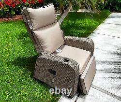 Transat de jardin en rotin inclinable en osier pour extérieur, meubles de patio paresseux en gris
