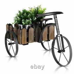 Tricycle Planter Vélo Vélo En Métal Bois Extérieur Jardin Patio Panier De Fleurs