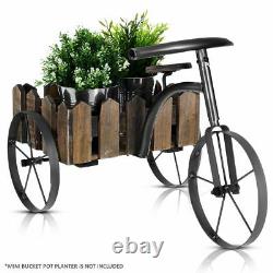 Tricycle Planter Vélo Vélo En Métal Bois Extérieur Jardin Patio Panier De Fleurs